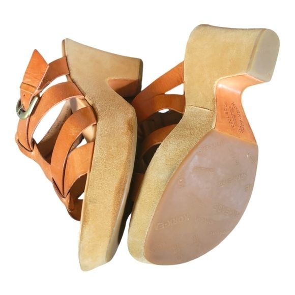 Kork-Ease Ava Tan  Buckle Stacked Heels Saddle Leather Platform Sandals 9/40.5 - Picture 9 of 12